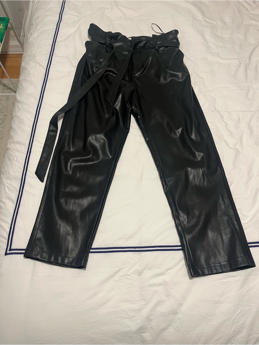 Lucy Paris Black Faux Leather Paperbag Pants